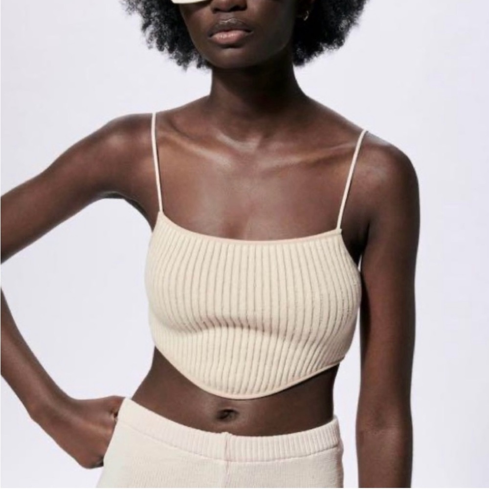 Zara Cream Ribbed Knit Crop Top